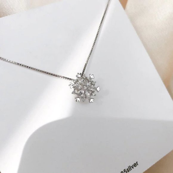 NEW Sterling Silver Diamond Snowflake Necklace A - Picture 2 of 4